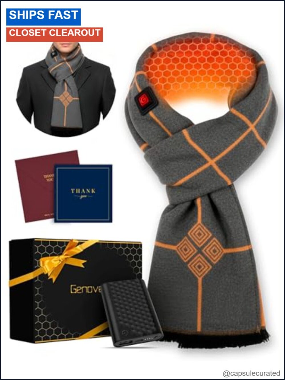 Heated Scarf with Power Bank Graphene Far-Infrared 3 Heat Settings 8-Hour